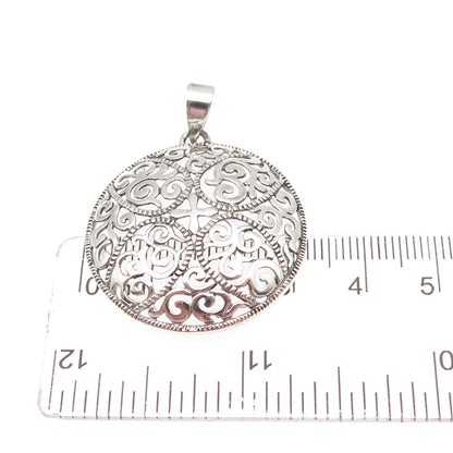 925 Sterling Silver Vintage Ornate Floral Oxidized Charm Pendant