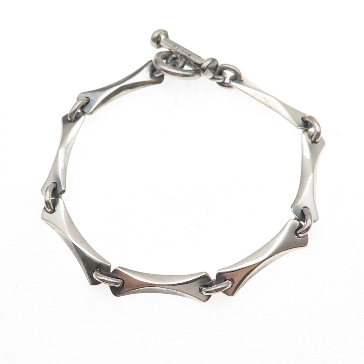 925 Sterling Silver Vintage Mexico Modernist Bar Link Bracelet 7.25"