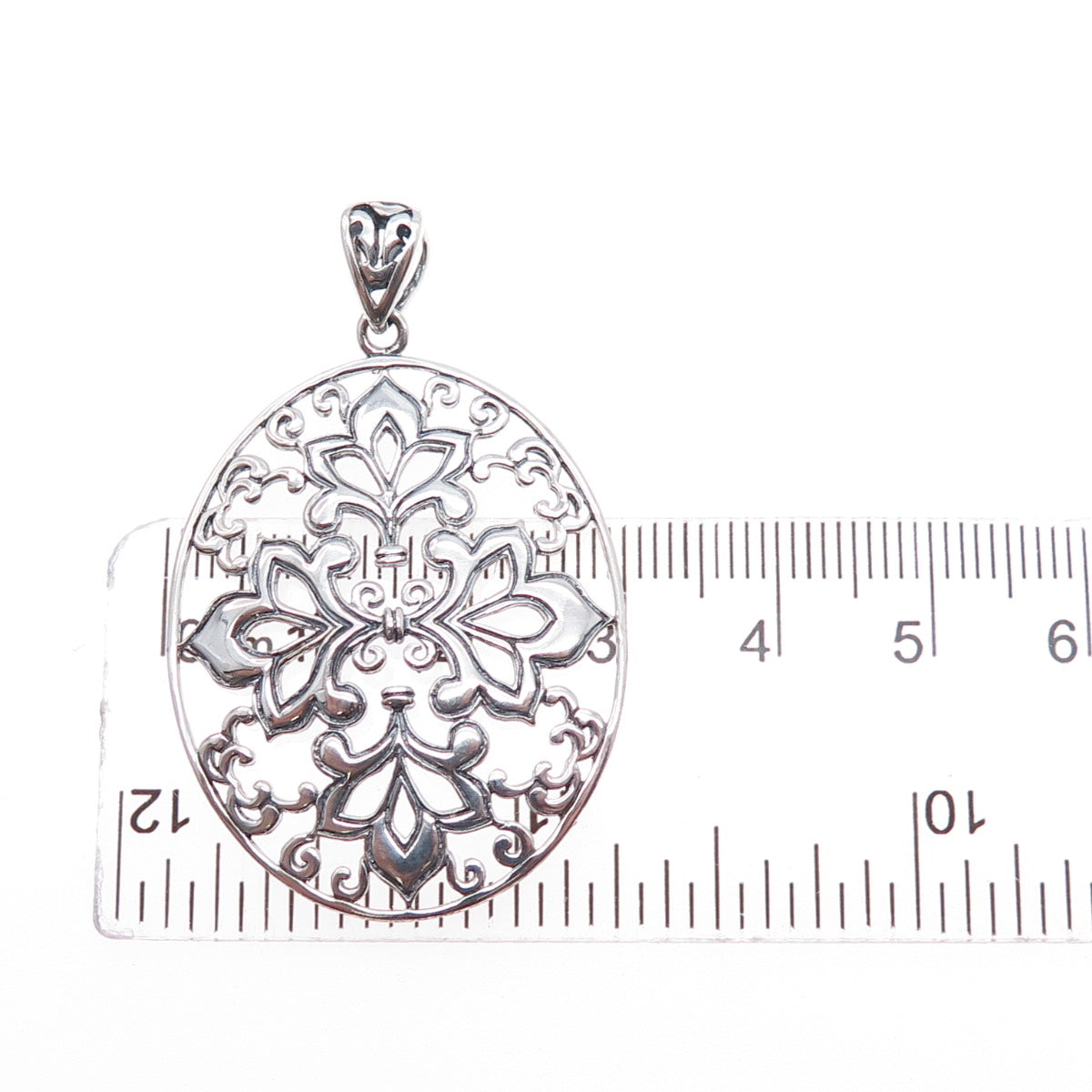 925 Sterling Silver Vintage Floral Oxidized Pendant