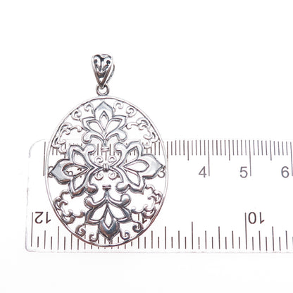 925 Sterling Silver Vintage Floral Oxidized Pendant