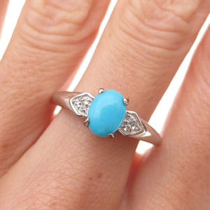 Chuck Clemency 925 Sterling Silver Real Turquoise & White Topaz Ring Size 8.25