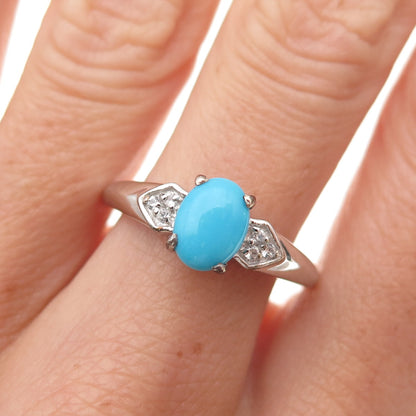 Chuck Clemency 925 Sterling Silver Real Turquoise & White Topaz Ring Size 8.25