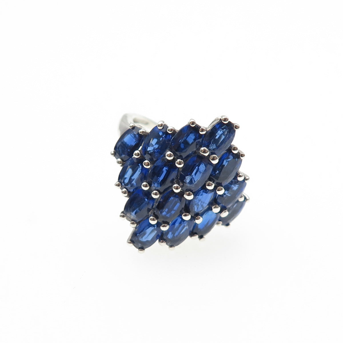 925 Sterling Silver Real Oval-Cut Sapphire Cluster Ring Size 5.5