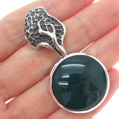ZUMAN Sterling Silver Vintage Israel Real Green Onyx Modernist Oxidized Pendant