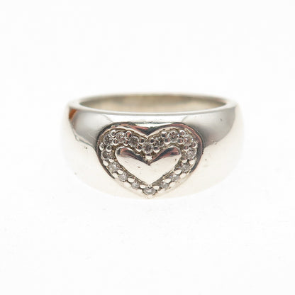 925 Sterling Silver Real Round-Cut Diamond Heart Ring Size 5.25