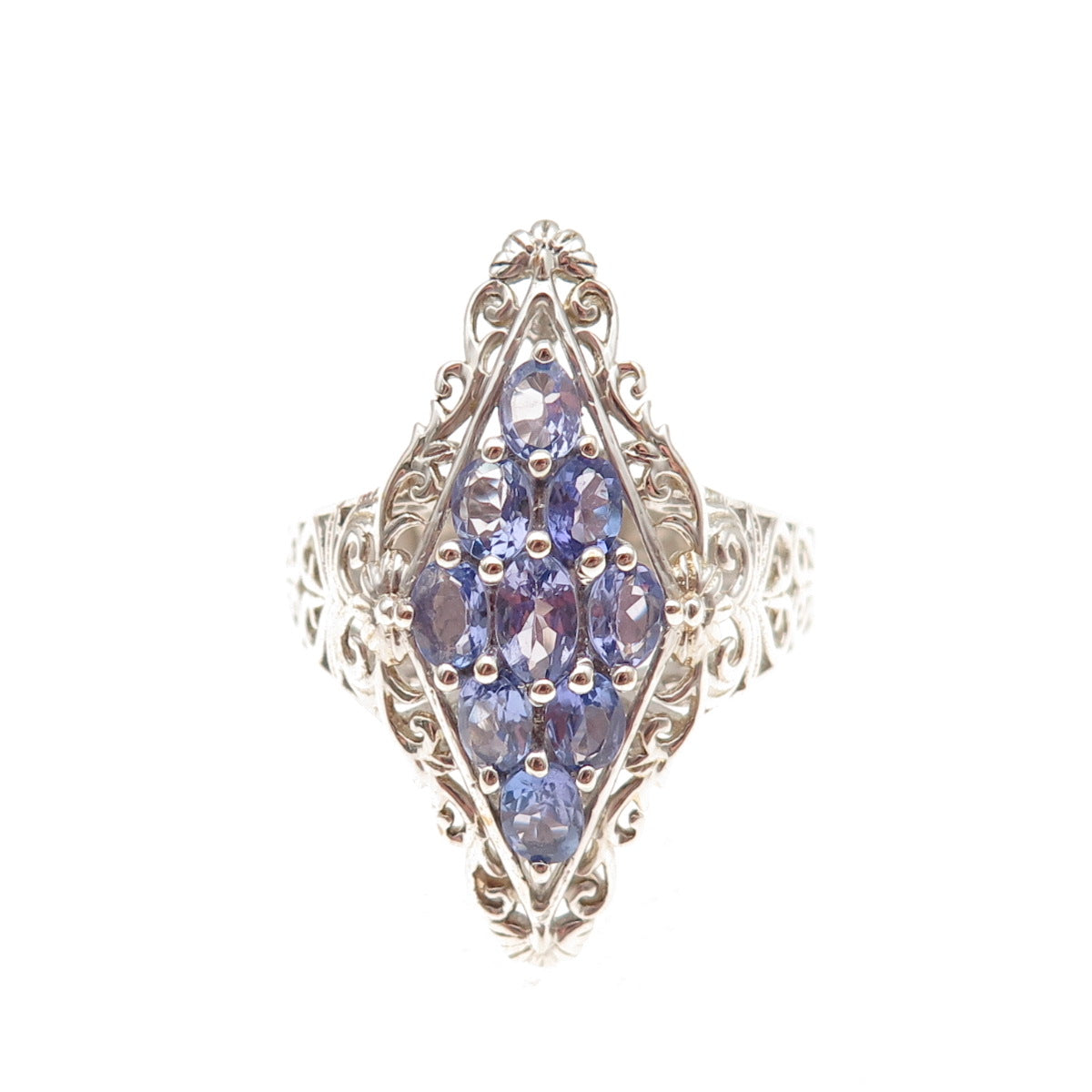 Chuck Clemency 925 Sterling Silver Real Tanzanite Floral Ring Size 8.25
