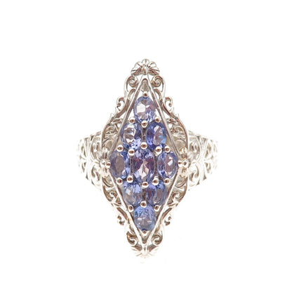Chuck Clemency 925 Sterling Silver Real Tanzanite Floral Ring Size 8.25