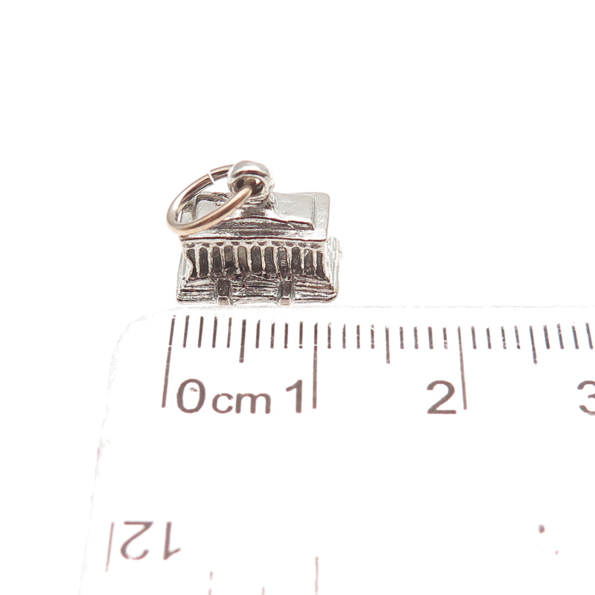 925 Sterling Silver Vintage Lincoln Memorial Oxidized 3D Mini Charm Pendant