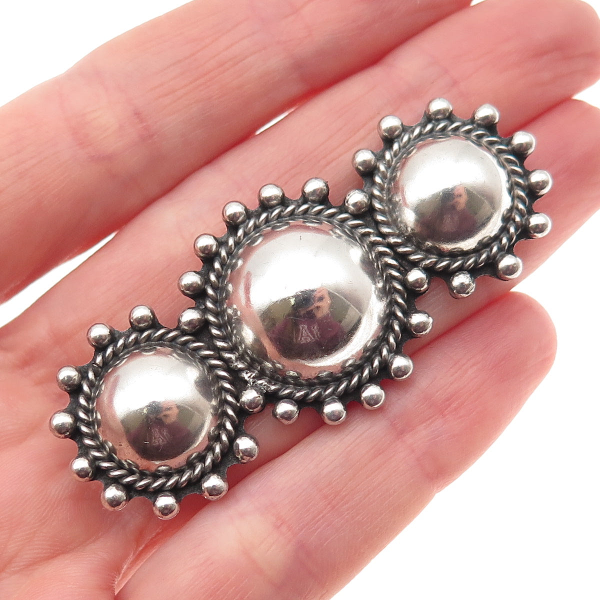 Old Pawn 925 Sterling Silver Vintage Southwestern Sun Beaded Oxidized Pin Brooch