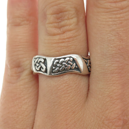 PETER STONE 925 Sterling Silver Vintage Celtic Knot Wavy Oxidized Ring Size 7.5