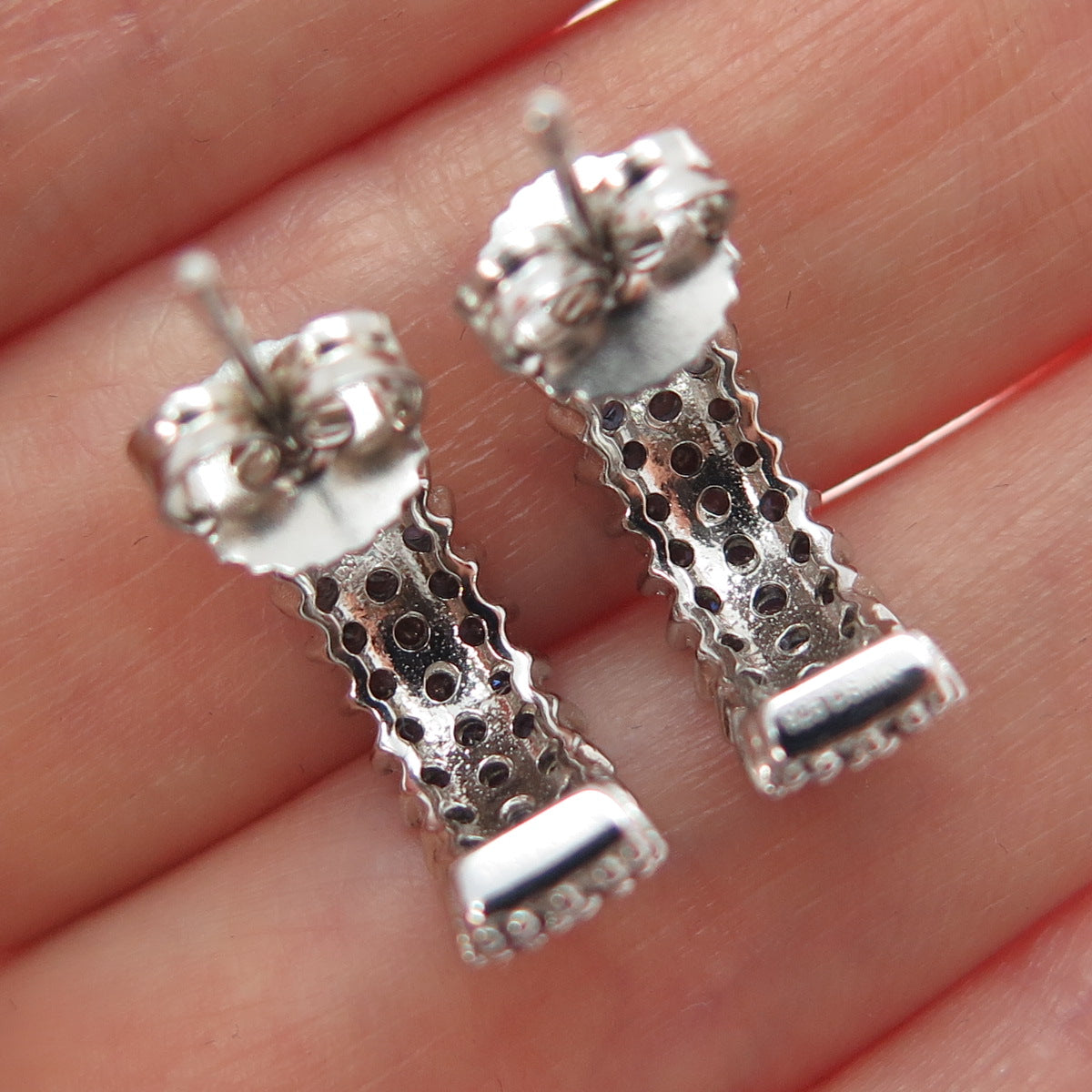 DSMK 925 Sterling Silver Round-Cut Blue C Z Half Hoop Earrings