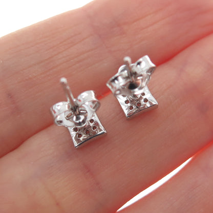 925 Sterling Silver Round-Cut C Z Princess Square Stud Earrings