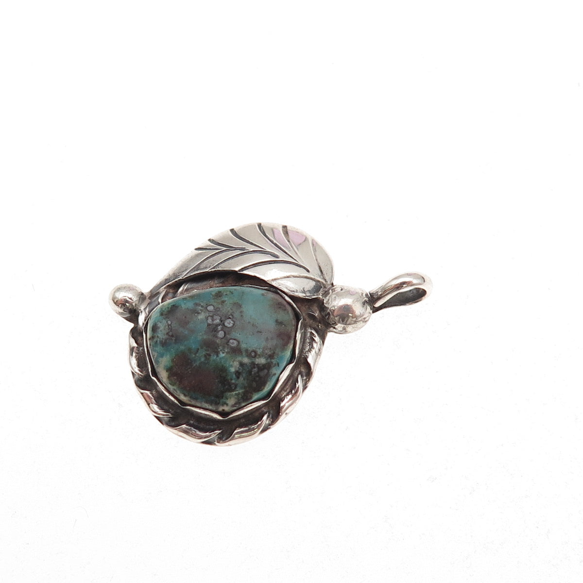 Michael Thompson Navajo Old Pawn 925 Sterling Vintage Turquoise Feather Pendant