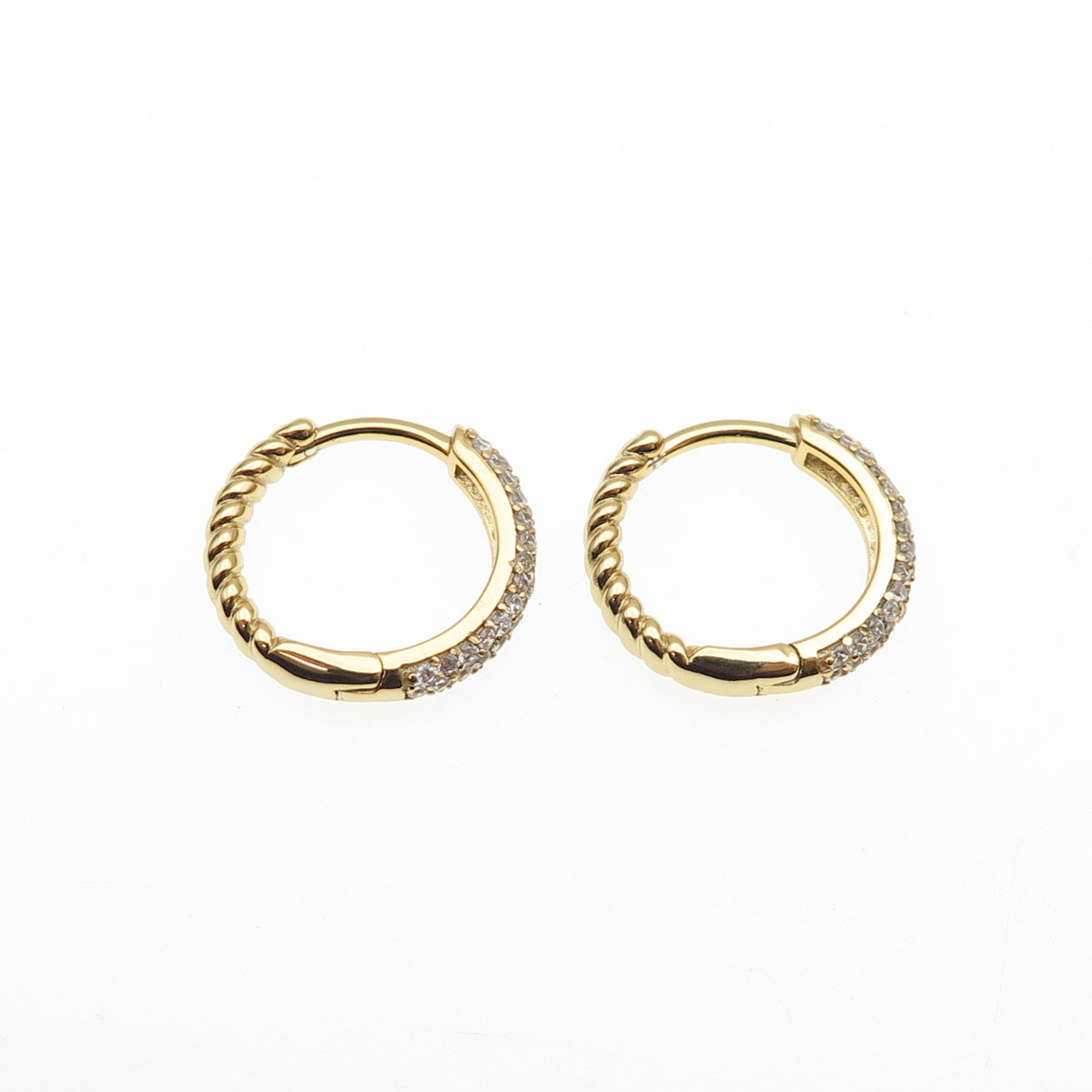 925 Sterling Silver Gold Plated Round-Cut C Z Hoop Earrings