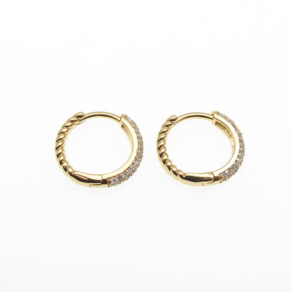 925 Sterling Silver Gold Plated Round-Cut C Z Hoop Earrings