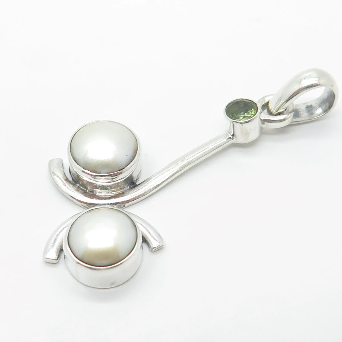 925 Sterling Silver Vintage Real Pearl & Peridot Gemstone Pendant