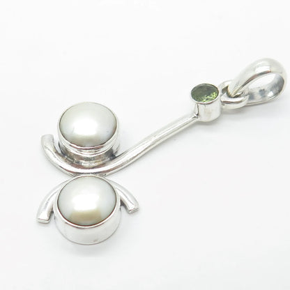 925 Sterling Silver Vintage Real Pearl & Peridot Gemstone Pendant