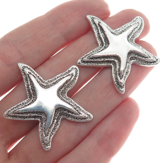 925 Sterling Silver Vintage Mexico Starfish Oxidized Earrings