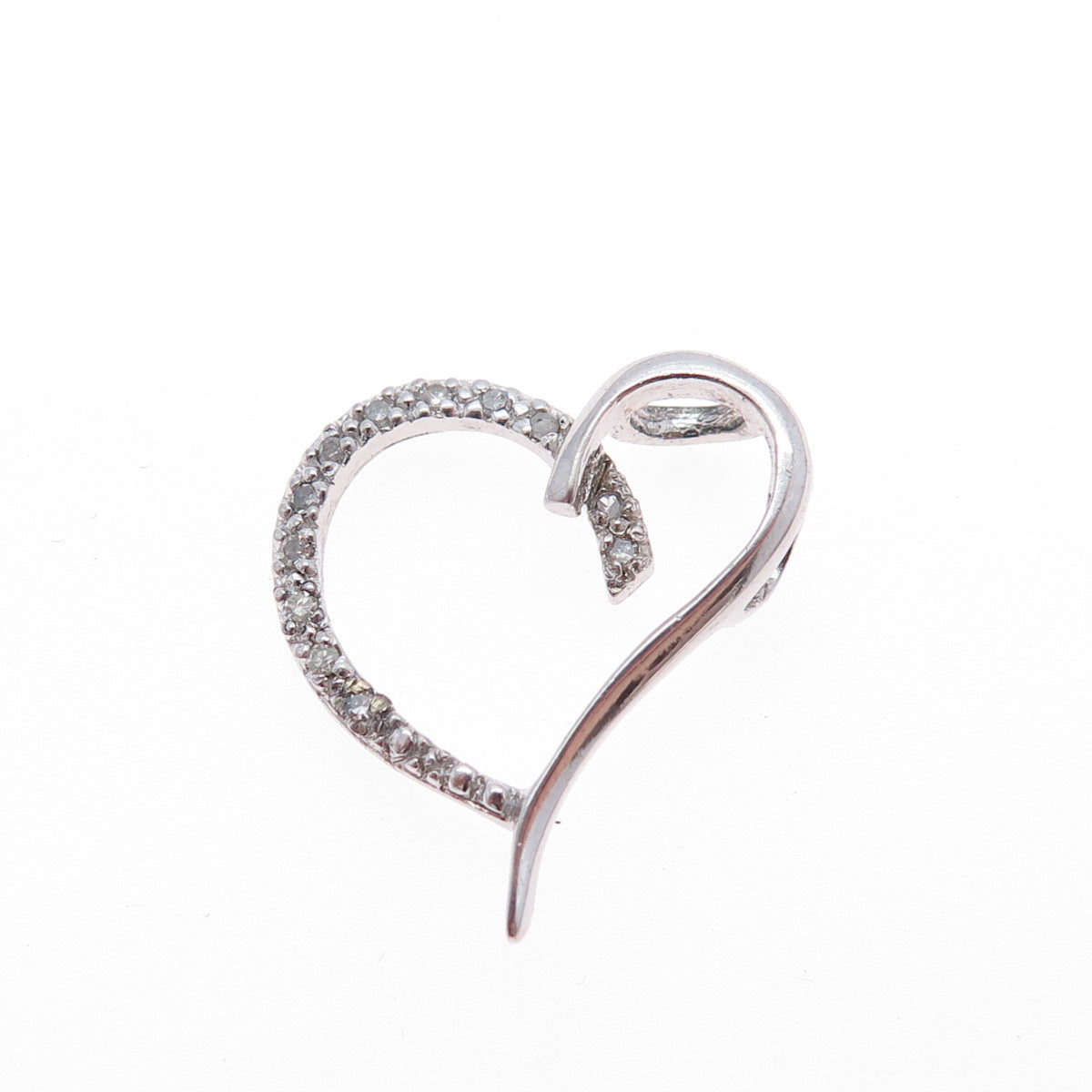 925 Sterling Silver Real Round-Cut Diamond Heart Minimalist Slide Charm Pendant