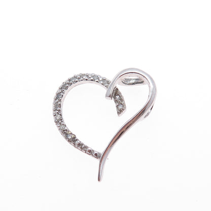 925 Sterling Silver Real Round-Cut Diamond Heart Minimalist Slide Charm Pendant