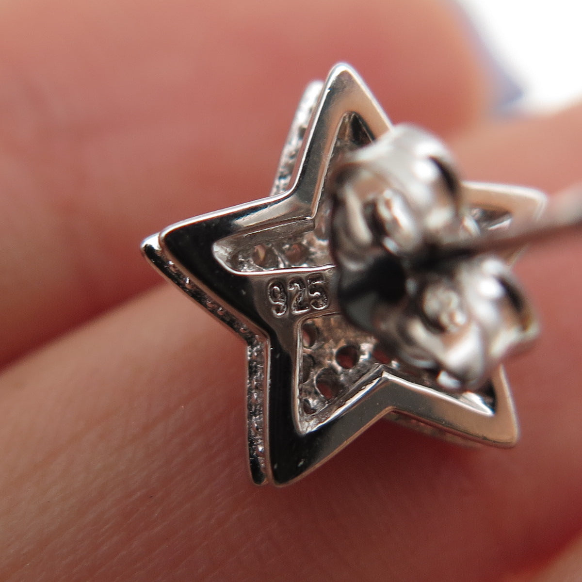 925 Sterling Silver Round-Cut Star Stud Earrings