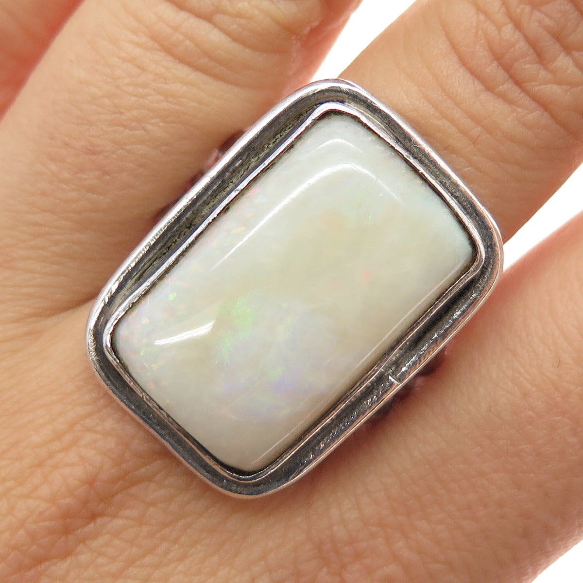 Old Pawn 925 Sterling Silver Vintage Southwestern Opal Tribal Ring Size 12.5