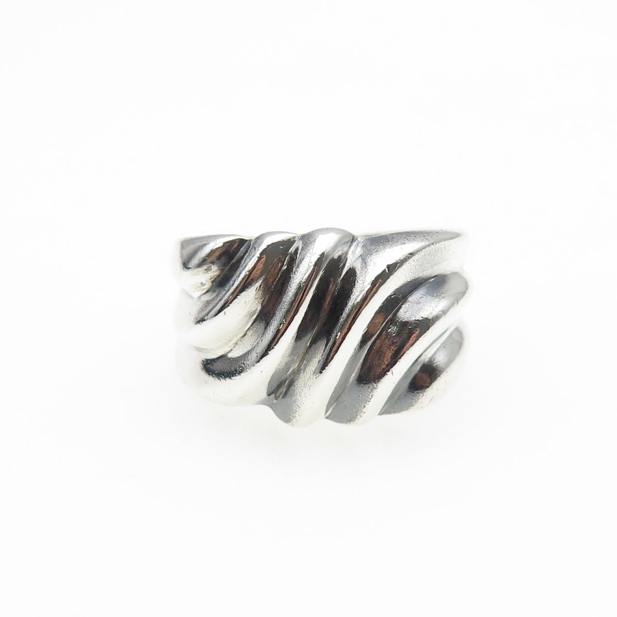 CHAPAL ZENRAY Sterling Silver Vintage Modernist Ribbed Oxidized Ring Size 8.25