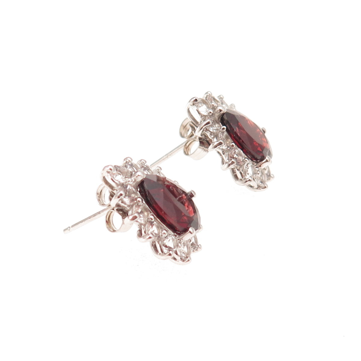Harold Trujillo 925 Sterling Silver Real Red Garnet & C Z Teardrop Earrings