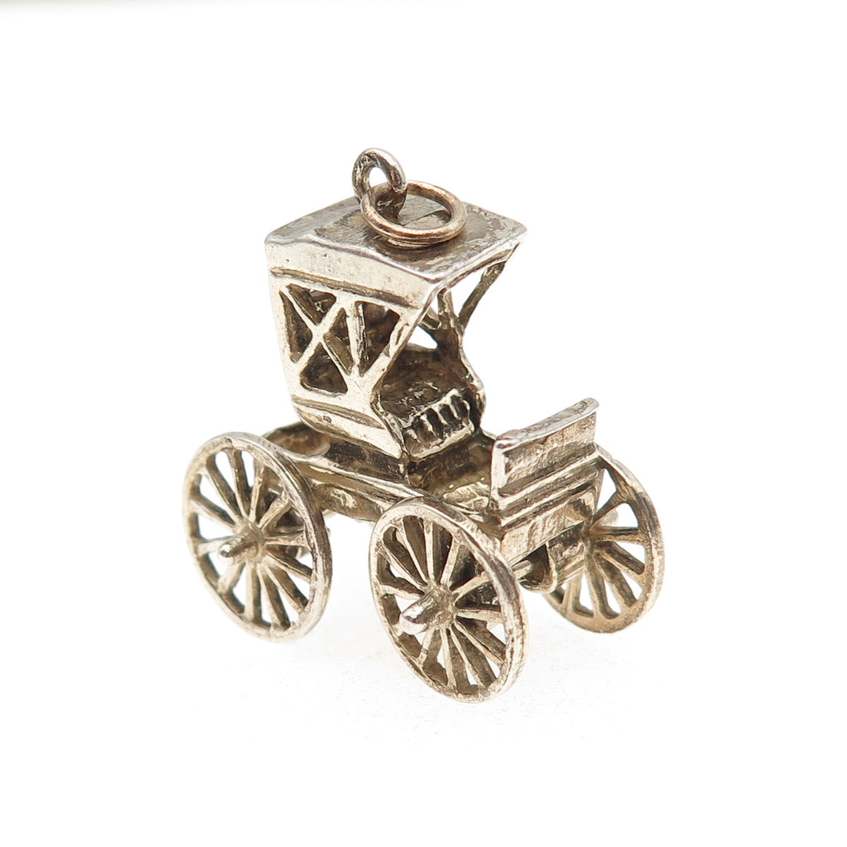 925 Sterling Silver Gold Plated Vintage Carriage 3D Charm Pendant
