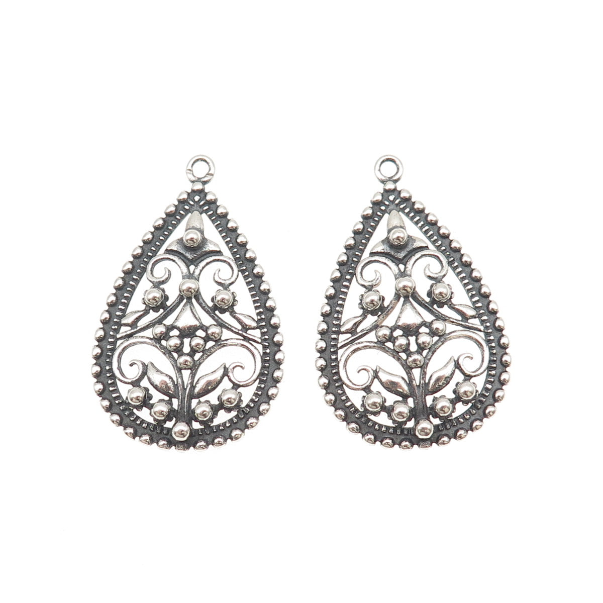 FD Felicia Design Sterling Silver Vintage Ornate Floral Oxidized Jacket Earrings