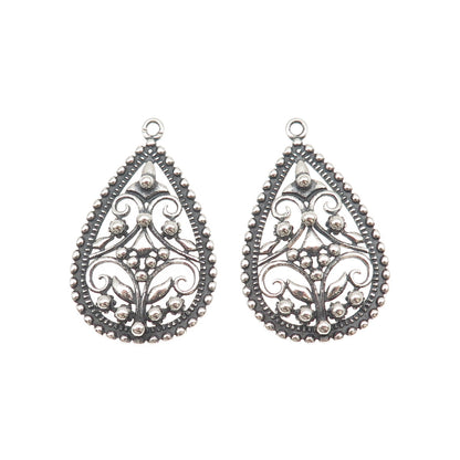 FD Felicia Design Sterling Silver Vintage Ornate Floral Oxidized Jacket Earrings