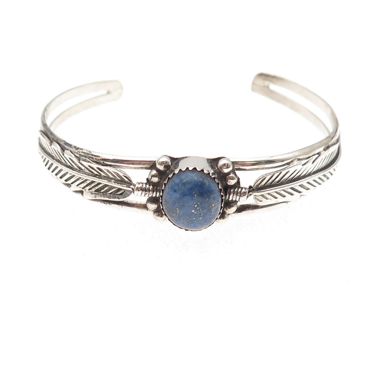 Old Pawn 925 Sterling Silver Vintage Lapis Feather Adjustable Bracelet 6.25"