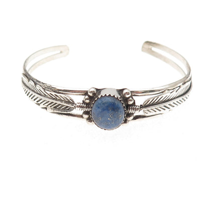Old Pawn 925 Sterling Silver Vintage Lapis Feather Adjustable Bracelet 6.25"