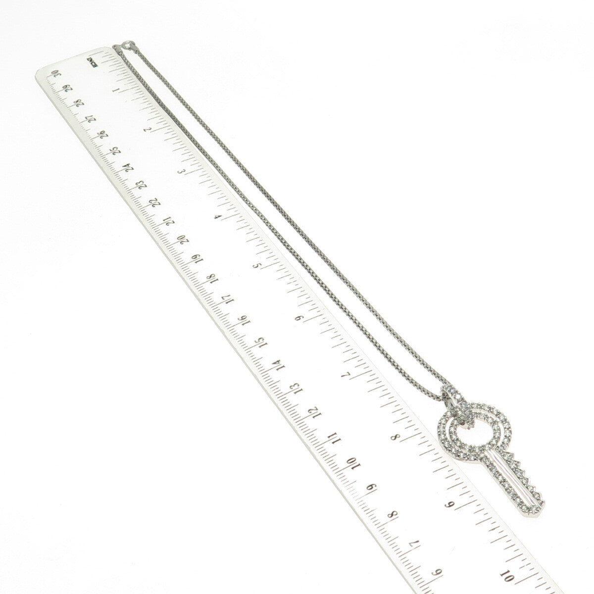 925 Sterling Silver Round-Cut C Z Key Flat Popcorn Chain Necklace 16"