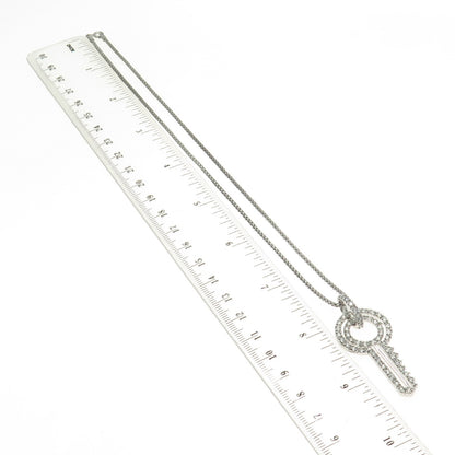 925 Sterling Silver Round-Cut C Z Key Flat Popcorn Chain Necklace 16"