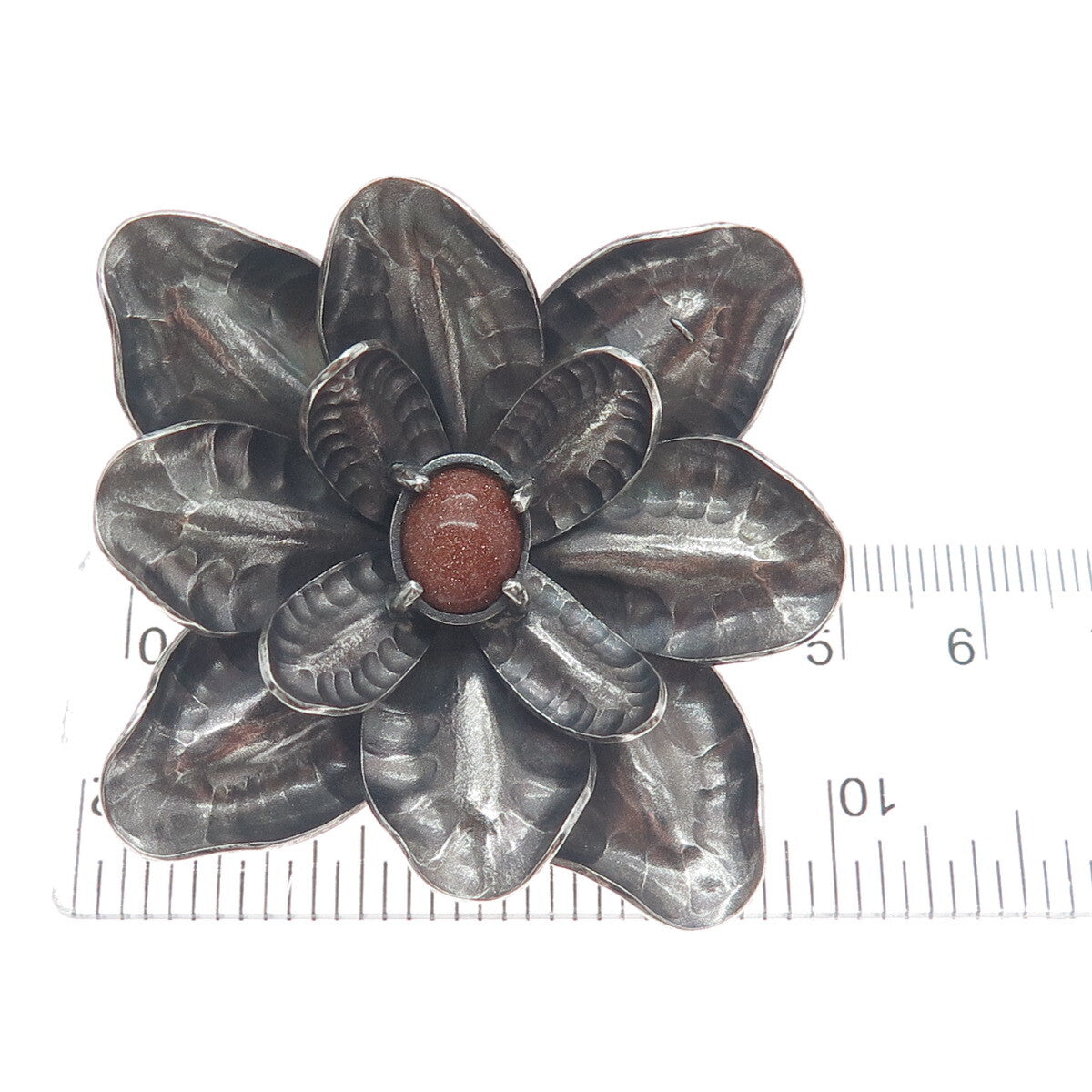 HECTOR SALGADO 950 Silver Vintage Mexico Sunstone Flower Oxidized Slide Pendant