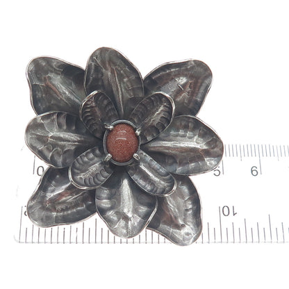 HECTOR SALGADO 950 Silver Vintage Mexico Sunstone Flower Oxidized Slide Pendant