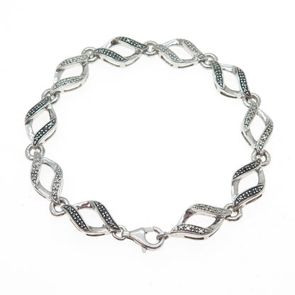 925 Sterling Silver Real Black & White Diamond Infinity Link Bracelet 7"
