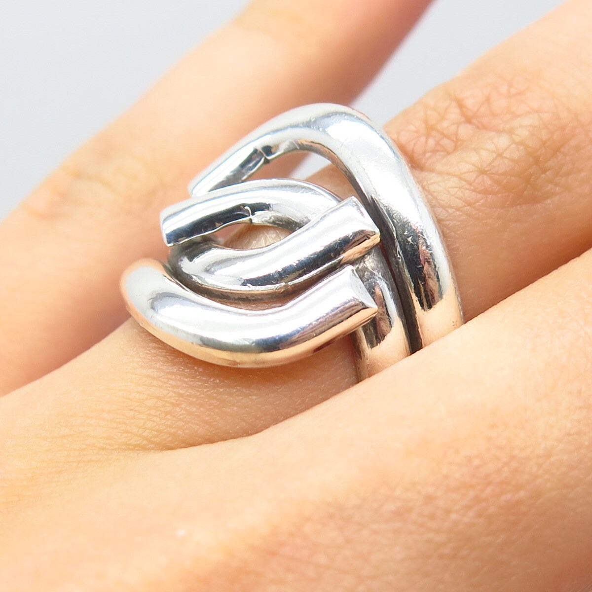 925 Sterling Silver Vintage Modernist Ring Size 7.5