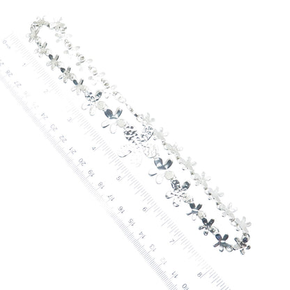 925 Sterling & 950 Silver Vintage Hammered Flower Chain Necklace 16"