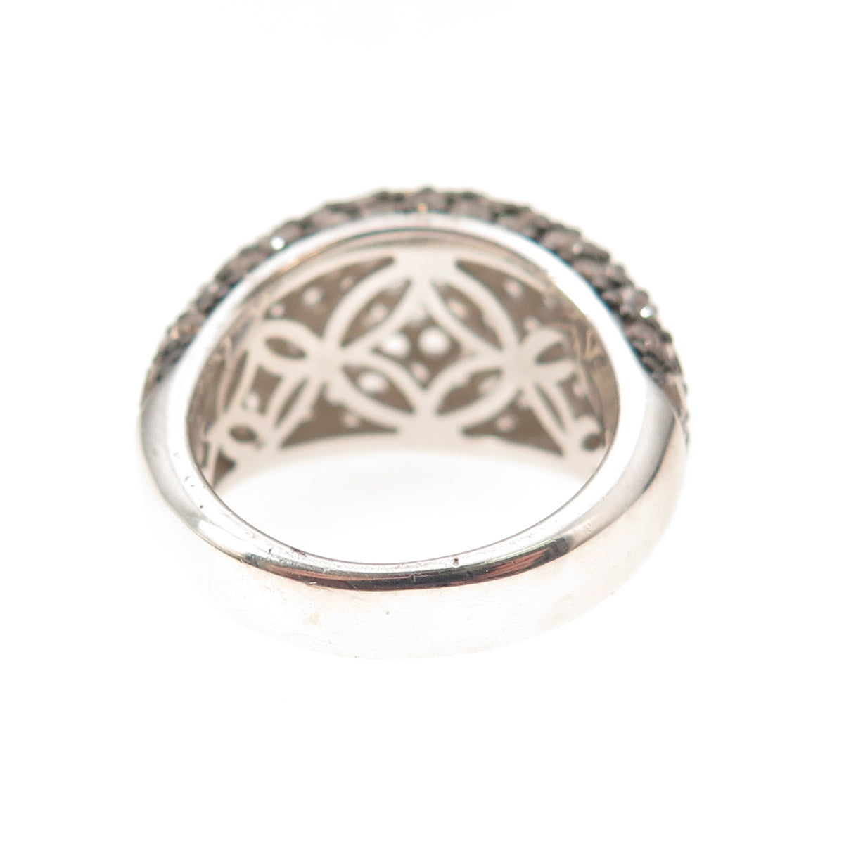 925 Sterling Silver Black Rhodium Real Round-Cut White Topaz Dome Ring Size 6.25
