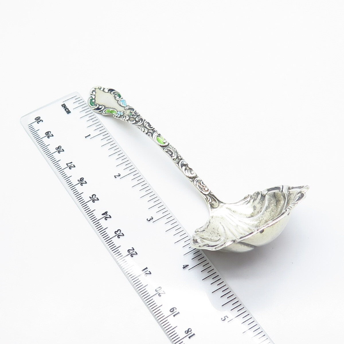 925 Sterling Silver Antique 1895 Campbell Metcalf Geneva Enamel Ladle