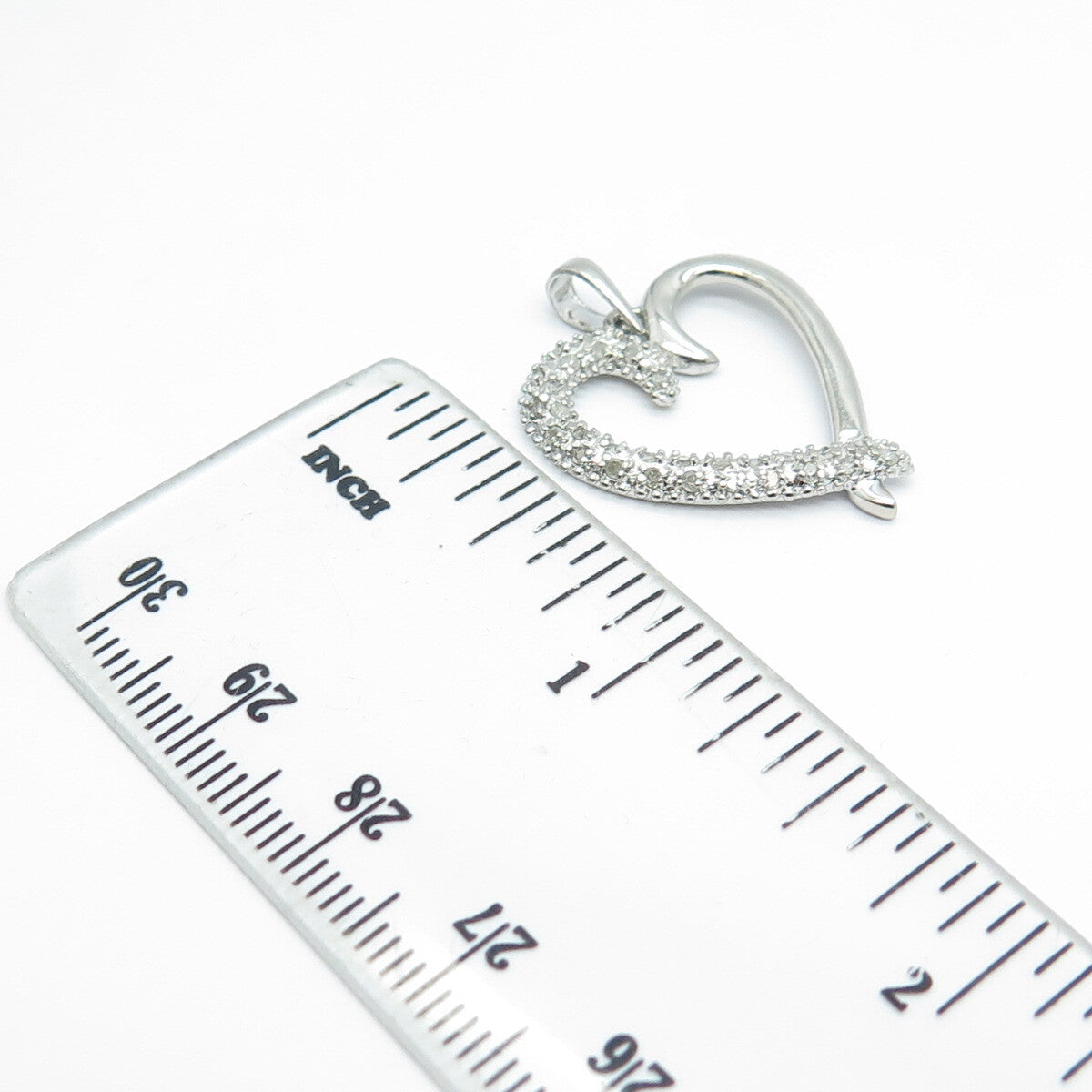 925 Sterling Silver Real Round-Cut White Diamond Open Heart Pendant