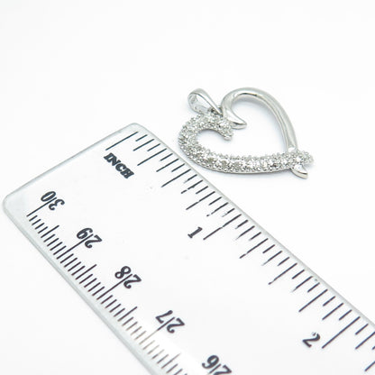 925 Sterling Silver Real Round-Cut White Diamond Open Heart Pendant