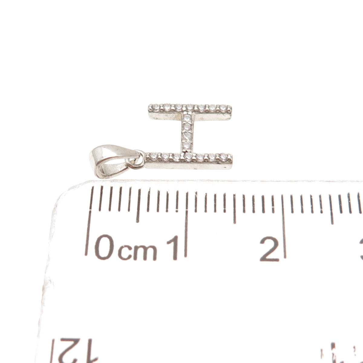 925 Sterling Silver Round-Cut C Z Letter H Initial Mini Charm Pendant
