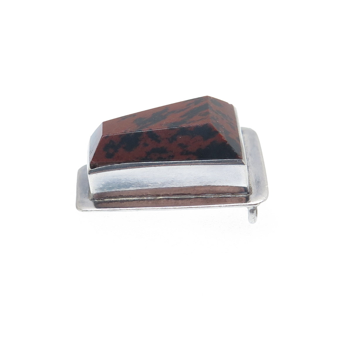 925 Sterling Silver Vintage Real Mahogany Jasper Modernist Slide Pendant