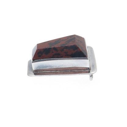 925 Sterling Silver Vintage Real Mahogany Jasper Modernist Slide Pendant