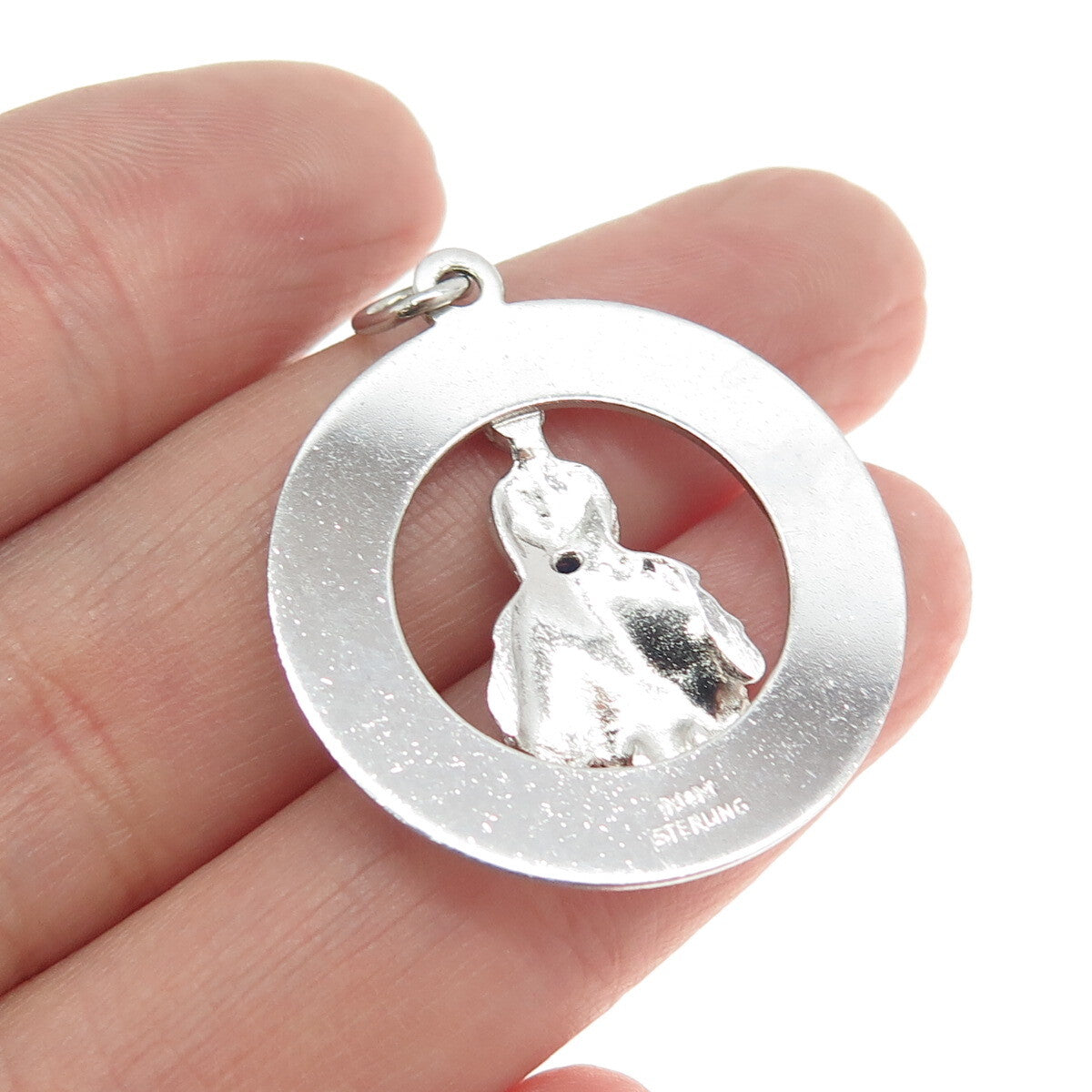 925 Sterling Silver Vintage M&M Blue Glass "To Our Bridesmaid" Round Pendant