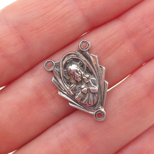 925 Sterling Silver Antique Art Deco Jesus Sacred Heart Rosary Chain Pendant