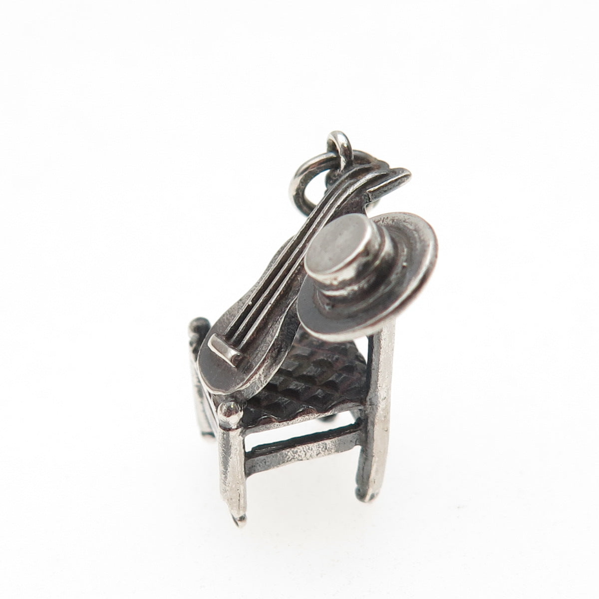 925 Sterling Silver Vintage Spanish Chair w/ Guitar & Hat 3D Mini Charm Pendant